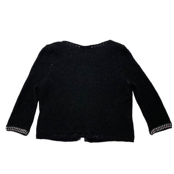 CHICOS Black Knit Silver Chain Detail Zebra Stripe Mesh Cardigan Medium (1) - Picture 6 of 11